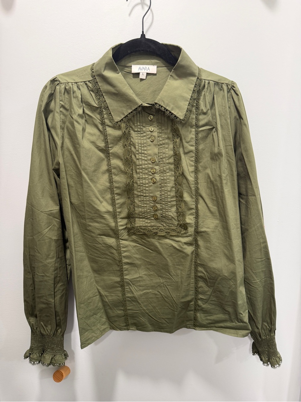 Avara Olive Lace Detail Blouse – Size L
